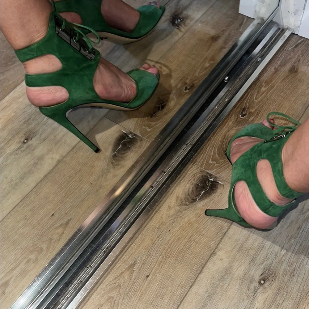 🛑 1 hour sale. Paul Andrew, Green suede heels, laces at ankles, size 37 - Picture 3 of 12